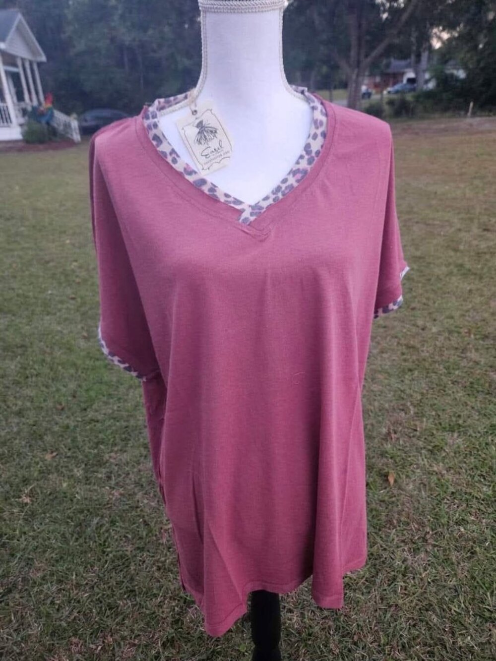 Rose Blouse with Leopard Print
